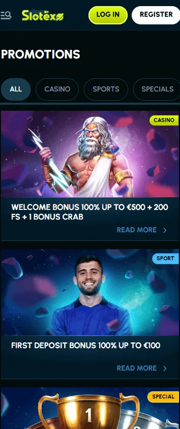 Slotexo Casino mobile promotions area